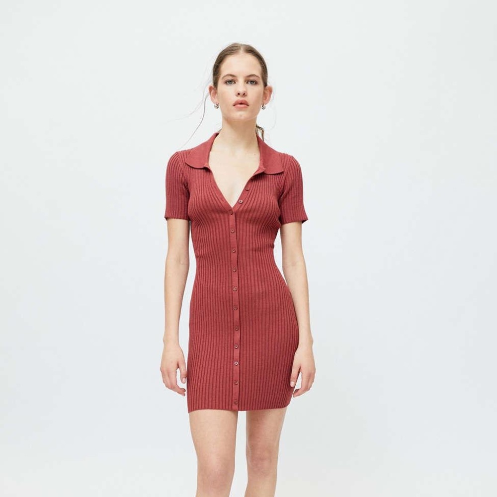 Urban Outfitters UO Red Dale Ribbed Bodycon Polo Dress Size XS OB1333020 *Flawed